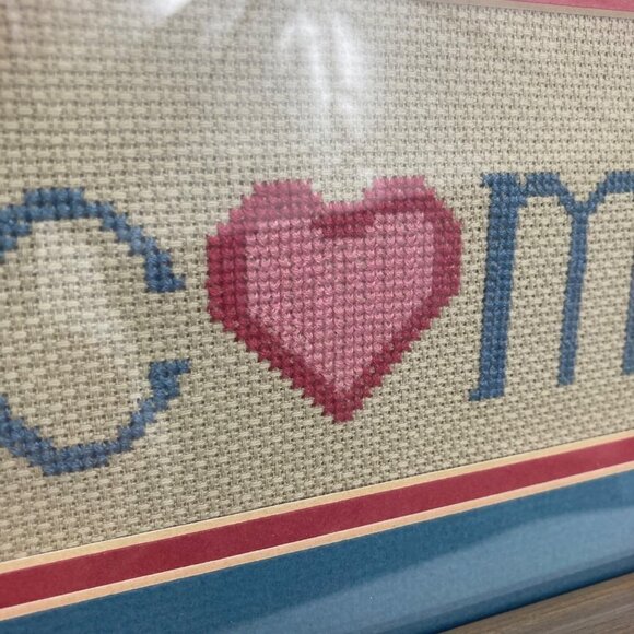 Vintage 1980 Framed /Glass WELCOME Cross Stitch 7 x 16 - Picture 3 of 6